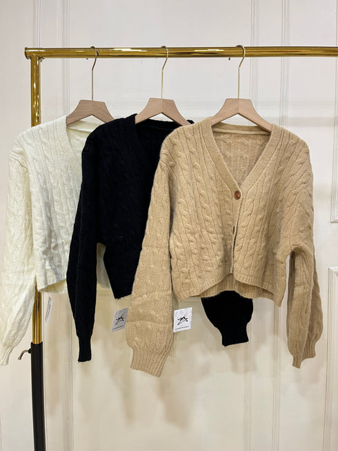 Winter KnittedLantern Sleeves Crop Cardigan